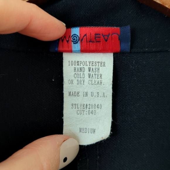 Monteau 90's Vintage Collared Plunging V-neck Tie Front Cropped Long Sleeve Top - Picture 5 of 10